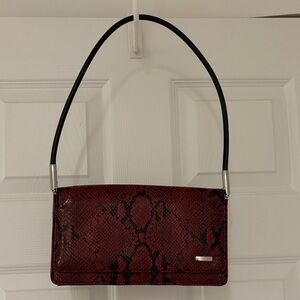 NINE WEST faux snakeskin purse red black shoulder bag multi pockets silver tone